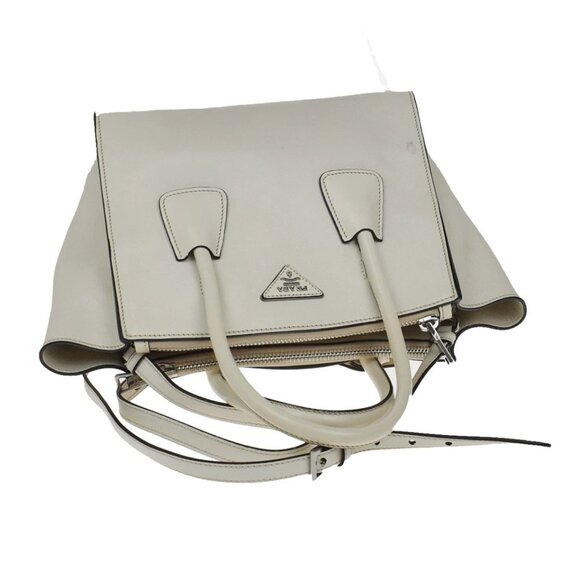 PRADA Logo 2Way Shoulder Hand Bag Glace Calf Leather White Talco 428-082525 - Picture 4 of 16